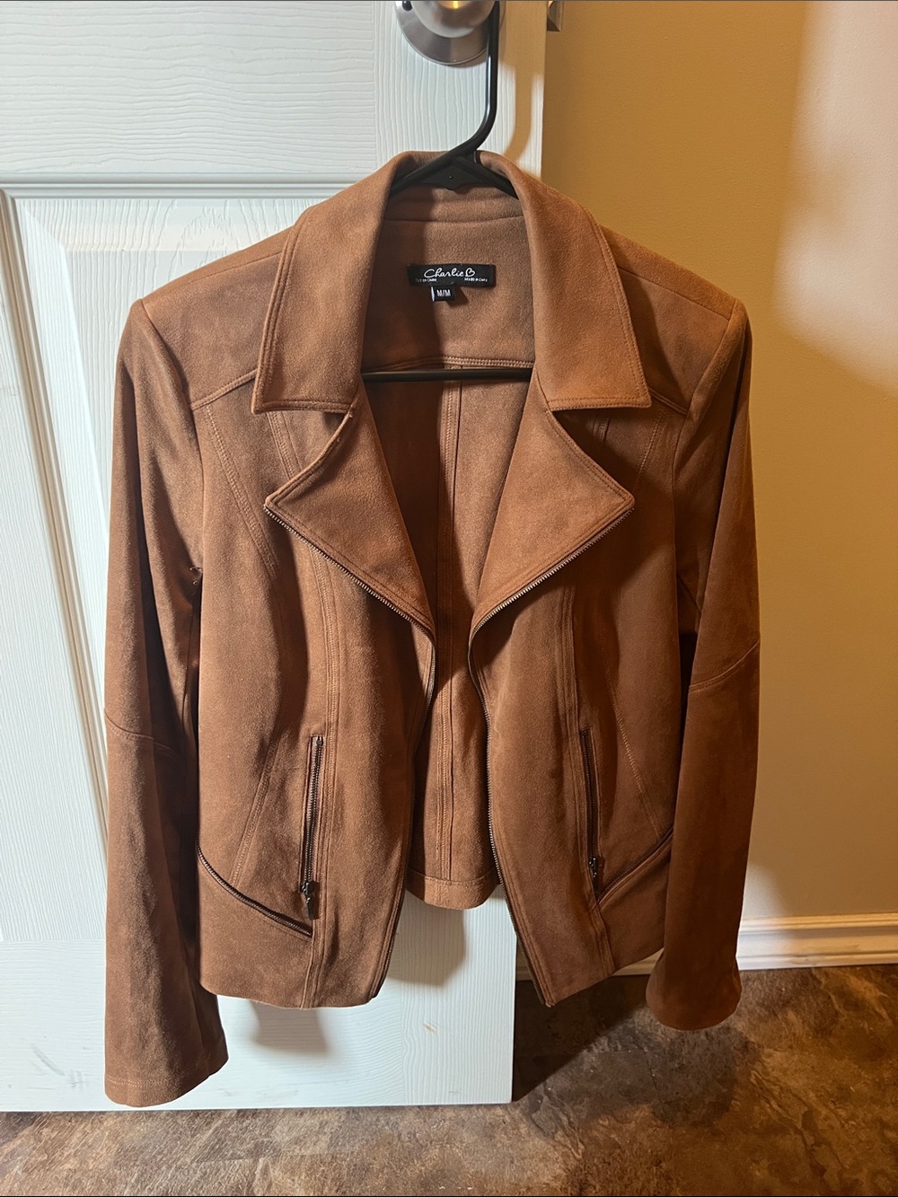 CHARLIE B Brown Suede Moto-Style Jacket